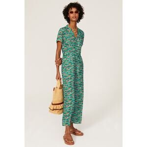 HVN sz 4 Gia Green Abstract Countryside Print Short Sleeve Jumpsuit 1 PC western